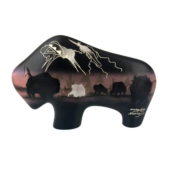 Navajo Signed Buffalo Ceramic Statue Native American Pottery Art Primitive READ - Picture 1 of 16